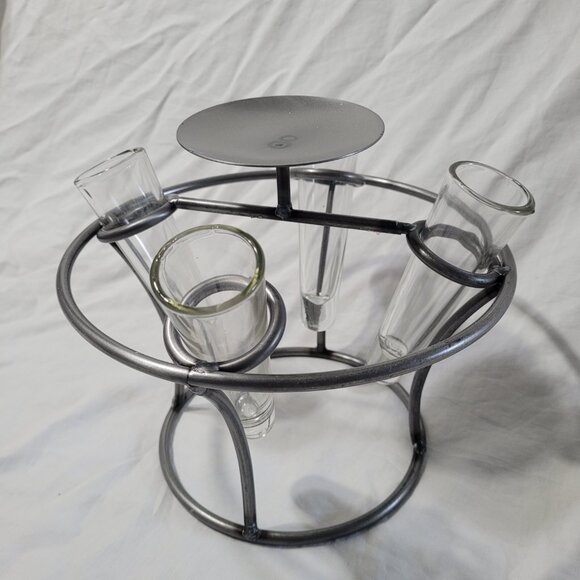 Candelaria Bud Vase with Pillar Plate 4 Glass Vases Wrought Iron Centerpiece - Picture 6 of 10